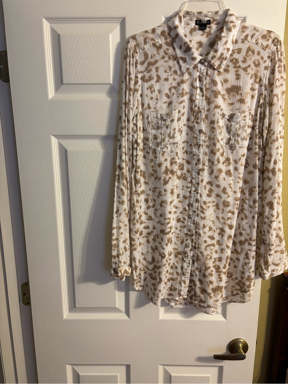 new directions Cream and Brown Animal Print Button-Down Shirt